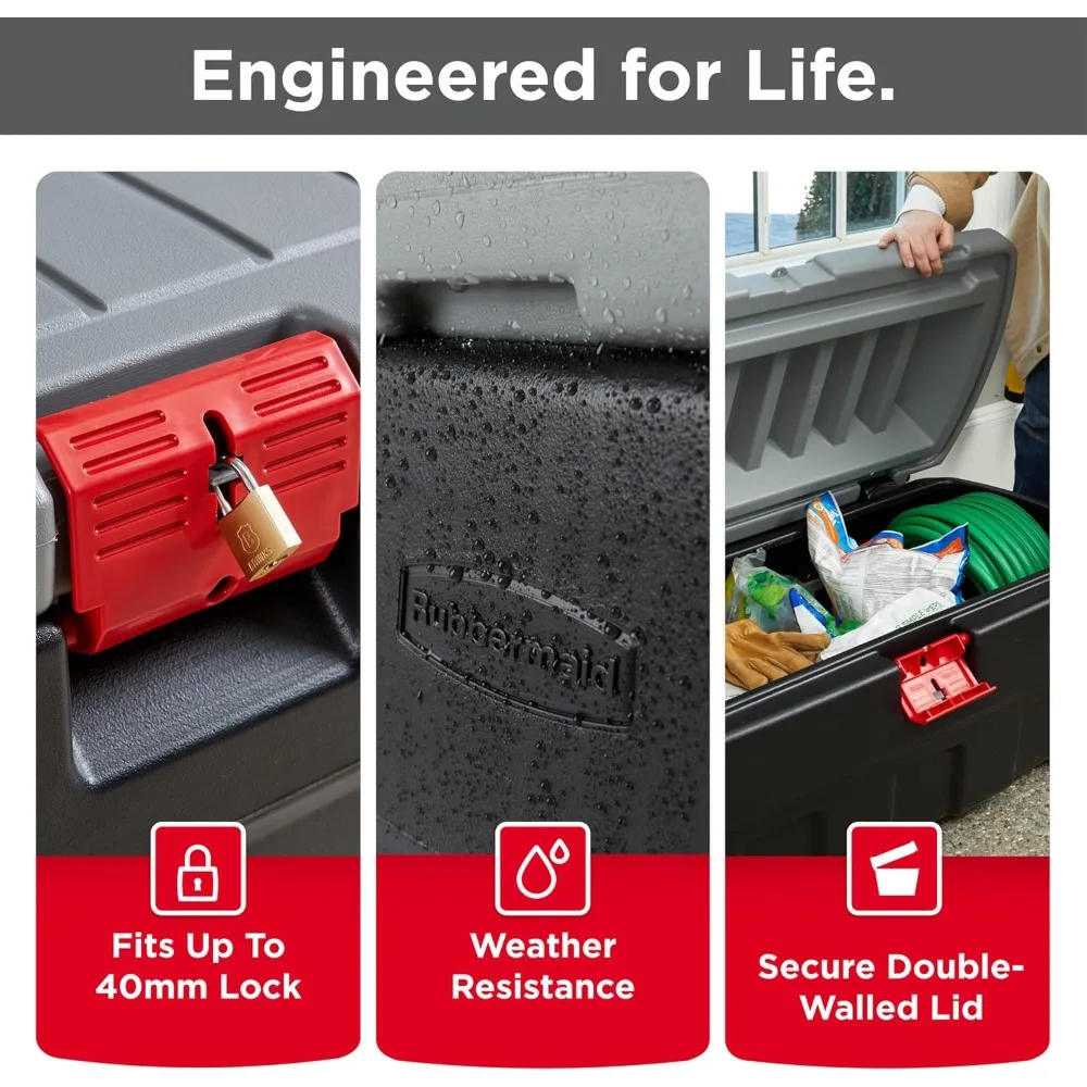 الأفضل - حاوية صندوق تخزين داخلية وخارجية قابلة للقفل بسعة 48 جالونًا للمنزل والمرآب،