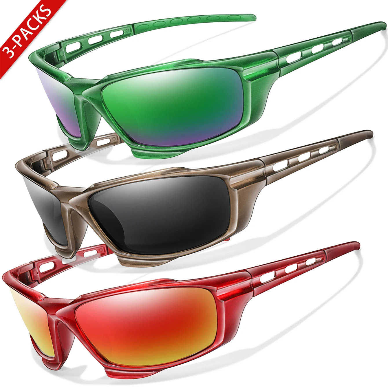 3 أزواج من النظارات الشمسية المستقطبة لصيد السمك للرجال والنساء، نظارات حماية من الأشعة فوق البنفسجية للرياضات الخارجية للمشي لمسافات طويلة وركوب الدراجات
