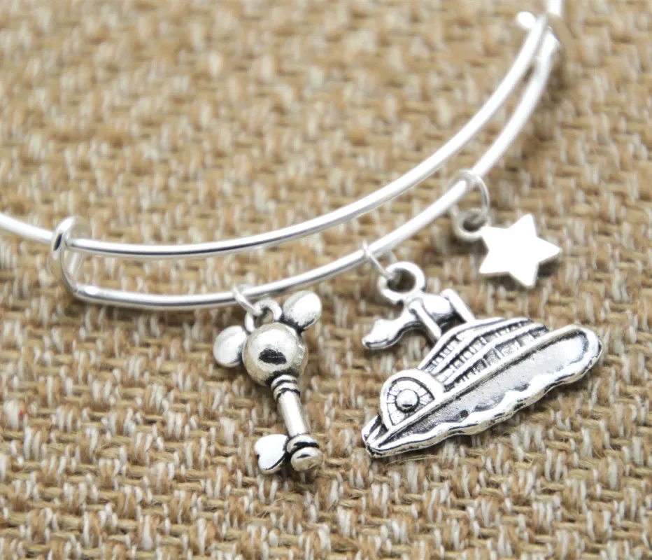 12pcs Cruise Bracelet with Ship Mouse Key Cruise World Paris Charm Bangles