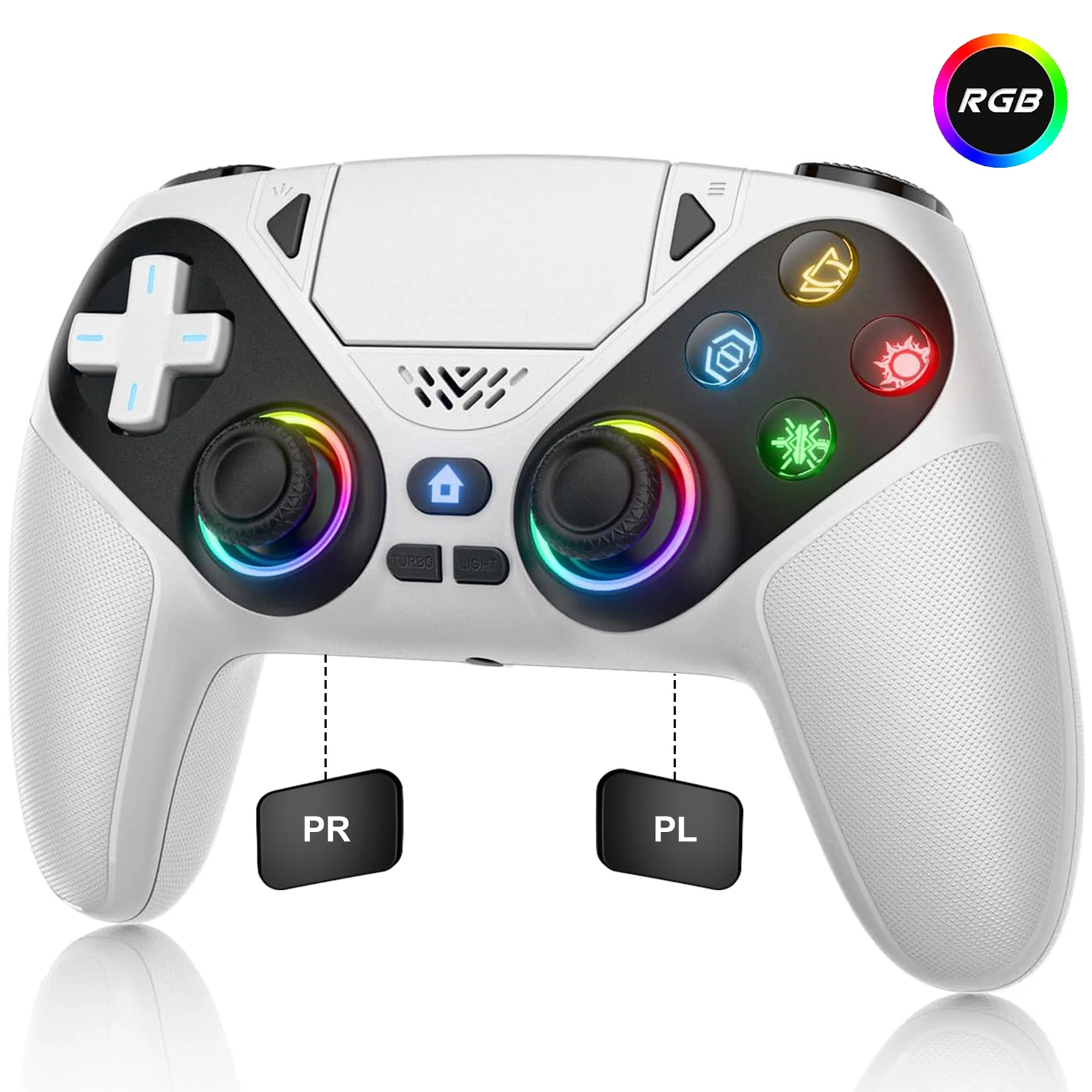 Für PlayStation 5 PS5/PS5 Pro/Slim/PC Controller, RGB-Licht Kabellose Gamepads mit Marco/Turbo-Funktion Hall-Effekt-Joystick Spielsteuerung