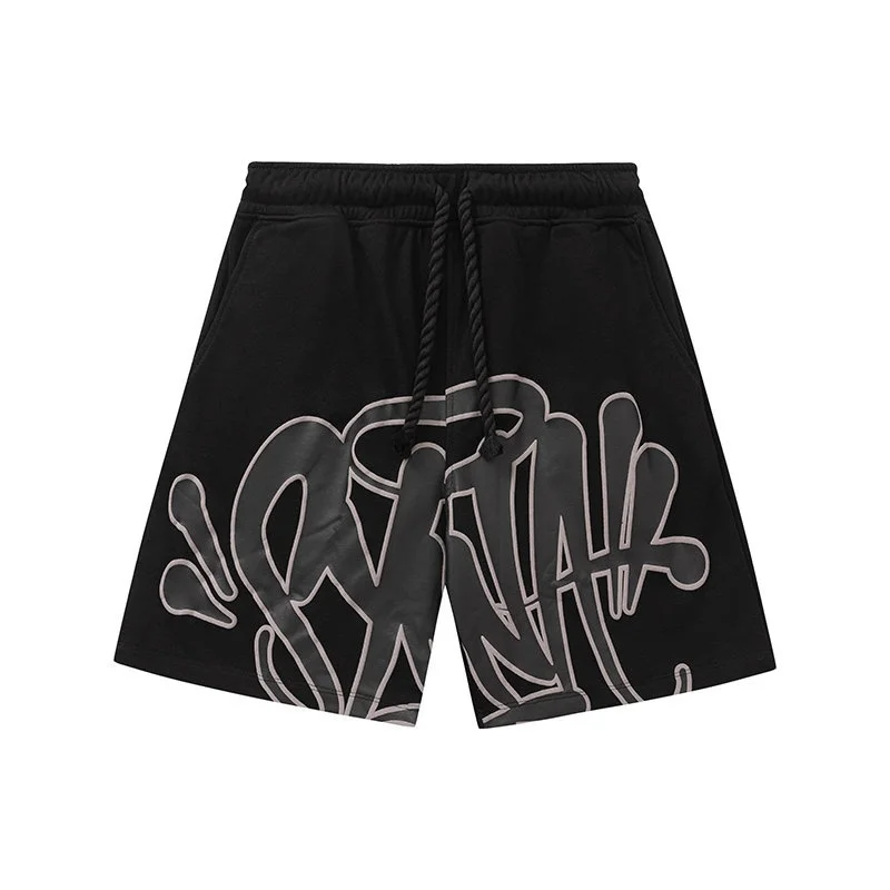 Shorts Esportivos Masculinos com Estampa de Letras de Grafite Americano para Esportes e Lazer, Calças de Praia de Secagem Rápida