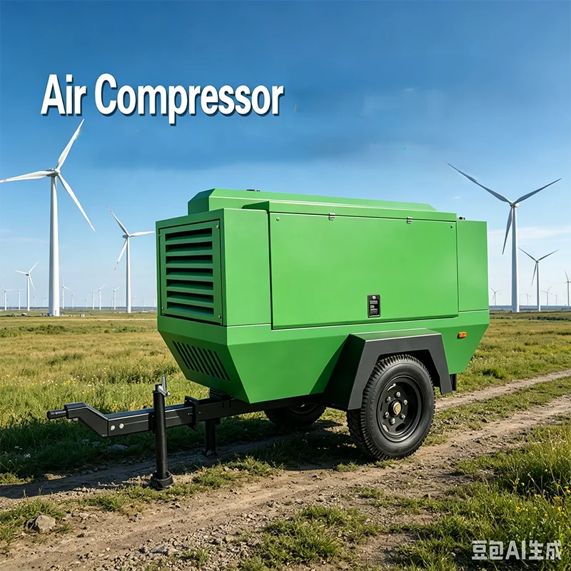 Trailer Screw Diesel Air Compressor 12bar Portable Industrial Gear for Road Construction Jackhammer Sandblast Project