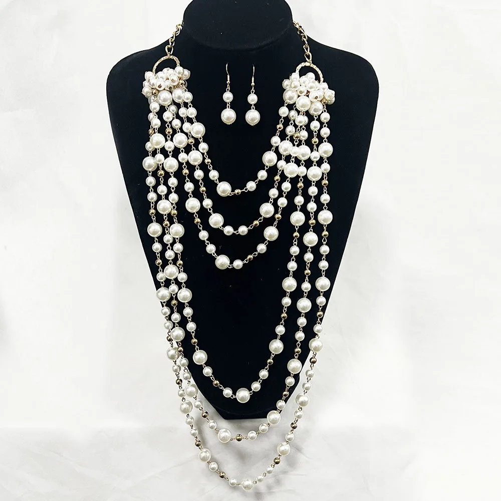 Multi-layer pearl necklace dress accessories exaggerated temperament everything set chain