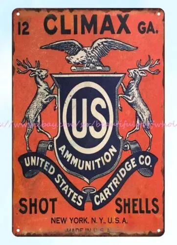 United States Cartridge Co. Climax 12 Ga. shot shells metal tin sign pub studio