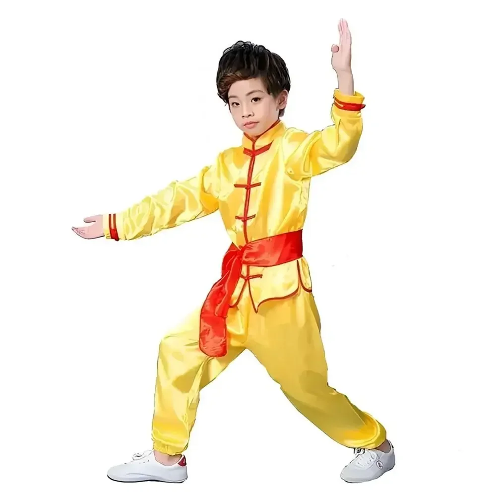 Chinese Traditional Wushu Costume with Belt Wushu Performance Tai Chi Uniform Long Sleeves Traditional Outfits