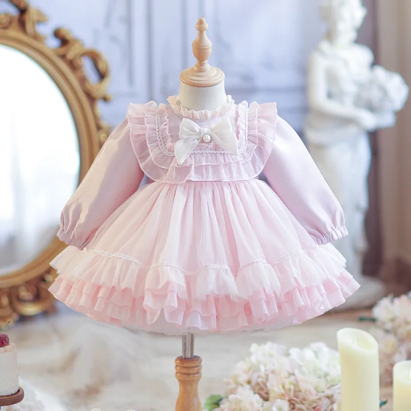 2024 New Autumn Children Cute Princess Ball Gown Girls Long SLeeve Birthday Party Wedding Dress g145