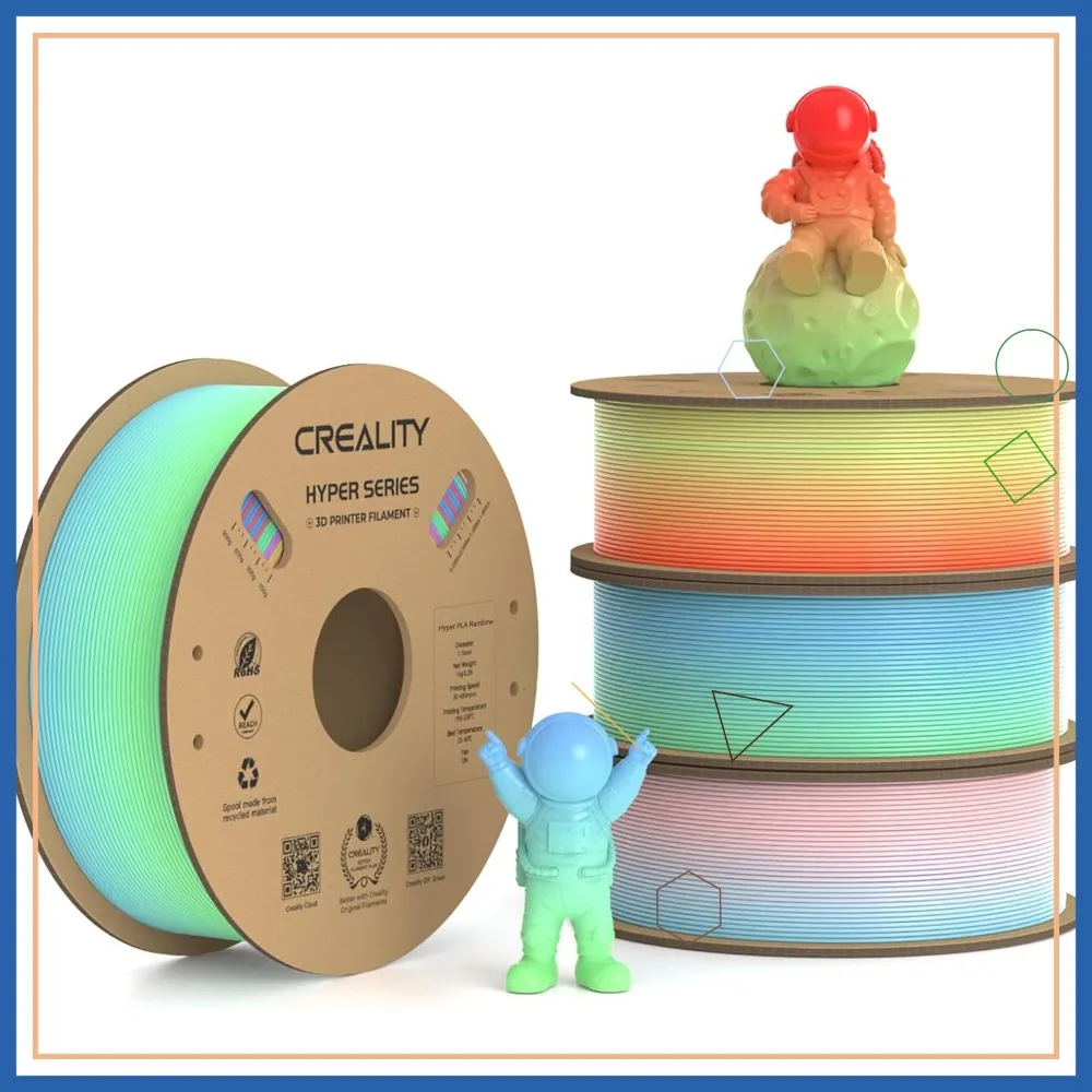 

High Speed PLA Filament 1.75mm, 30-300mm/s, Dimensional Accuracy +/-0.02mm, 4 Pack 1kg Spool, Rainbow