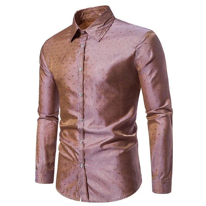 2024 New Men's Fashion Shirt Long Sleeve Casual Glossy Shirt Vintage Disco Party Prom Shirt Camisa