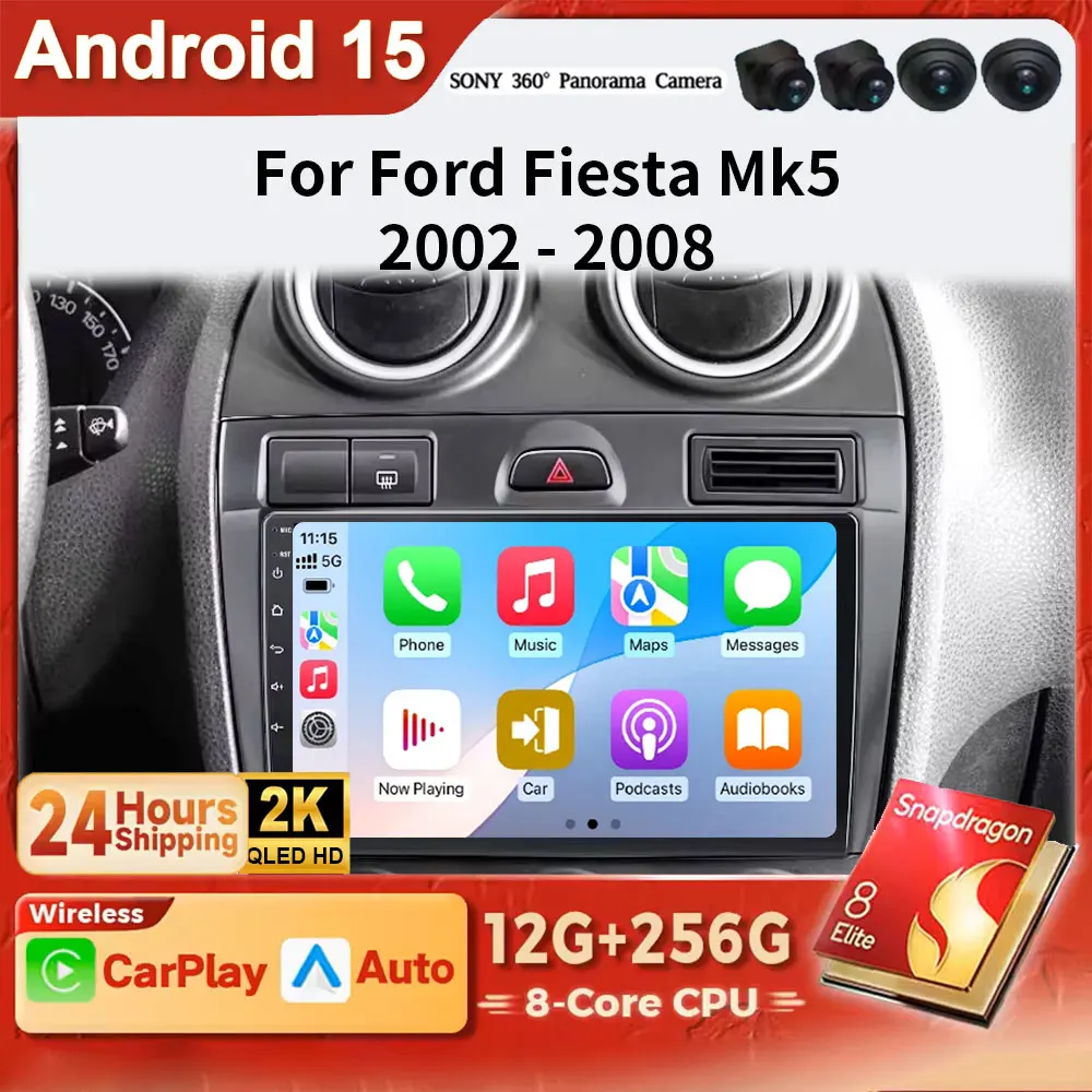 

Android 15 2K QLED Беспроводной автомобильный мультимедийный экран CarPlay для Ford Fiesta Mk VI 5 Mk5 2002-2008 Автомобильный радиоприемник Мультимедиа 4G