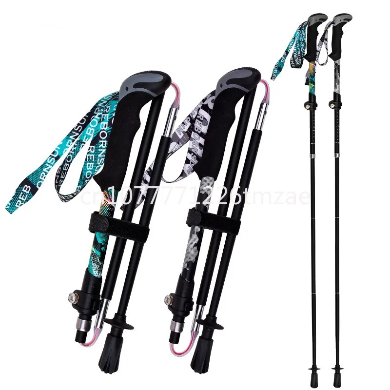 Alpenstock Folding Carbon Fiber Ultra-Light Ultra-Short Telescopic Men's and Women's off-Road Running Walking Stick