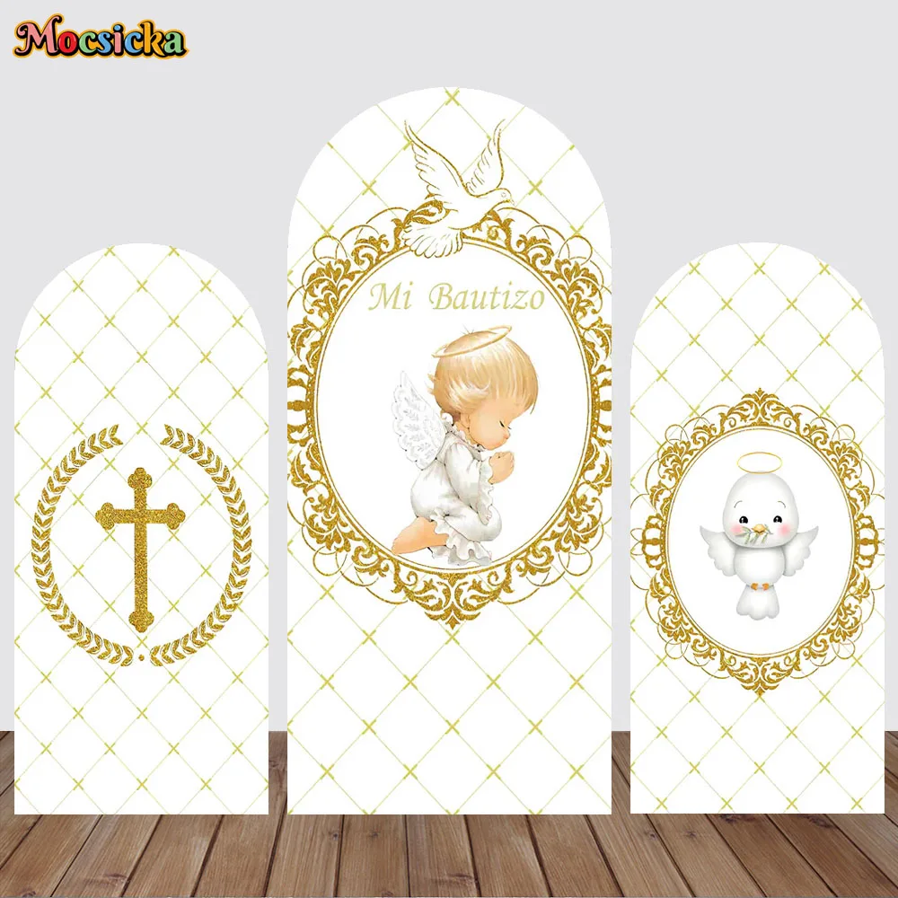 

Newborn Baptism DoubleSided Fitted Top Covers Holy Communion Mi Bautizo Birthday Baby Shower Backdrop Decor Background Photocall