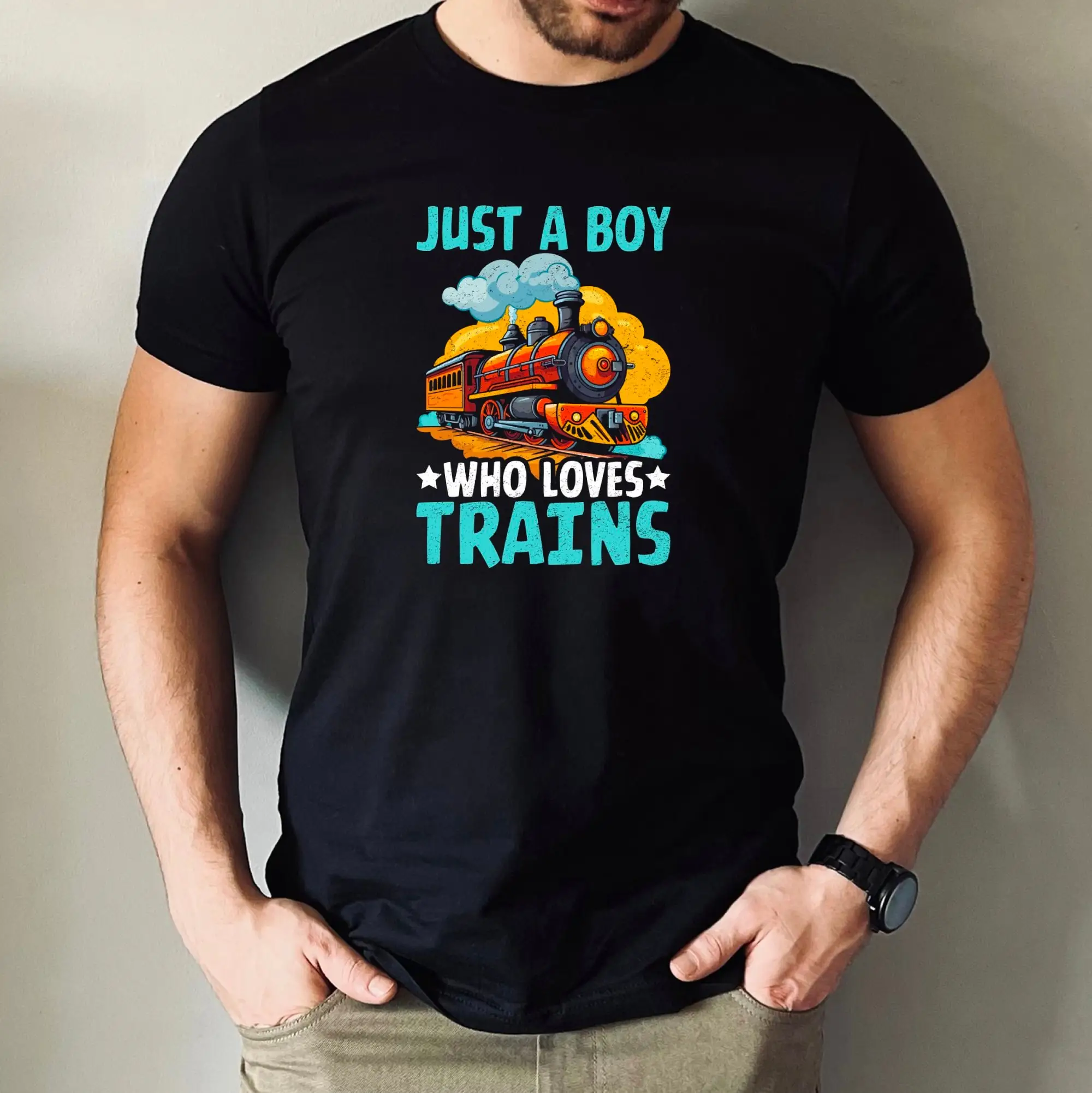 Boys Train T Shirt Kids Steam Engine Birthday Set Model Railroad Locomotive S