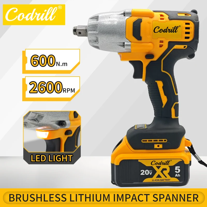 

600N.m Brushless Impact Wrench High Torque Cordless Electric Wrench Detachable Tire Power Tools For Dewalt 20V Battery PIN