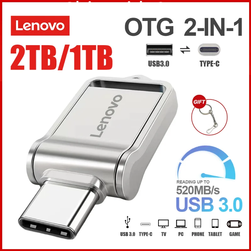 Lenovo 100% Full Capacity USB 3.0 Flash Drive 2TB 1TB 128GB Super Tiny Pen Drive Pendrive Waterproof Memoria USB Memory U Disk