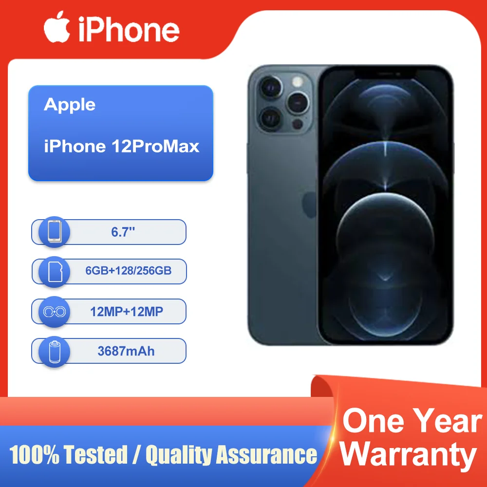 هاتف Apple iPhone 12 Pro Max 6GBRAM 128/256GB ROM 6.7 بوصة معرف الوجه NFC Super Retina XDR OLED شحن سريع 5G هاتف محمول