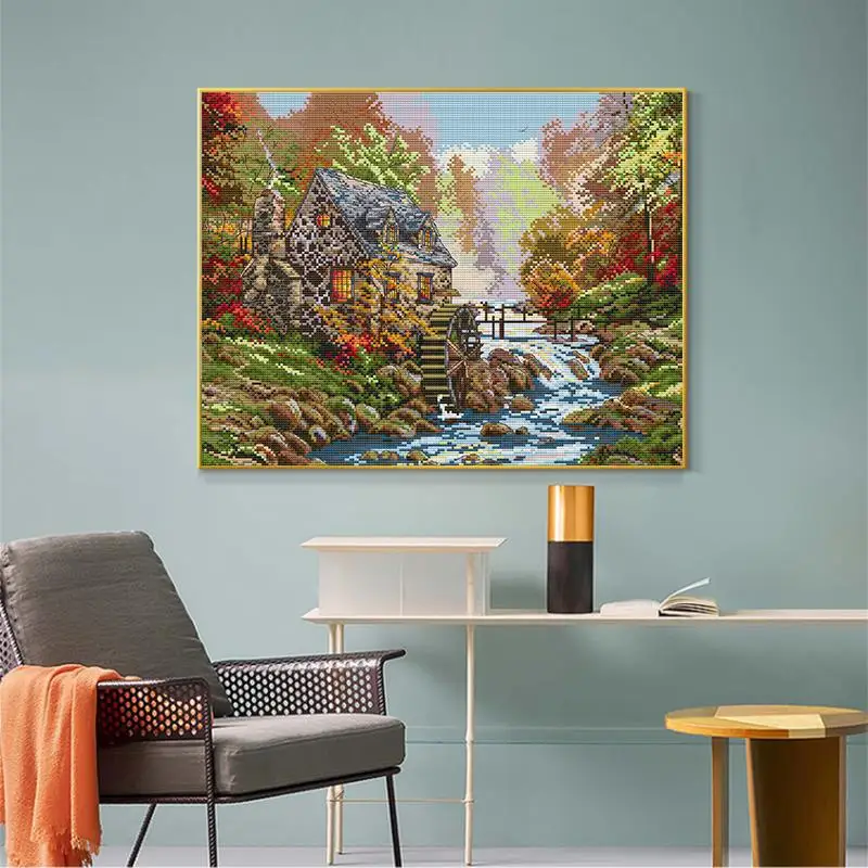 DIY Landscape Painting Riverside Mill Pattern Cross Stitch Kit Aida 14CT 11CT Print Fabric Needlework Joy Sunday Embroidery Set