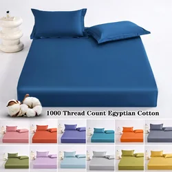 100% Egyptian Cotton Bed Sheets Home Bed Linen 1000 Thread Count Fitted Sheet with Elastic Band Solid Mattress Cover 140/160 1PC