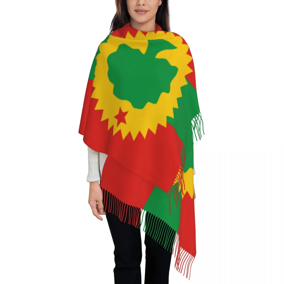 

Flag Of The Oromo People Oromoo Shawl Wraps Women Winter Warm Large Soft Scarf Pashminas Tassel Scarves