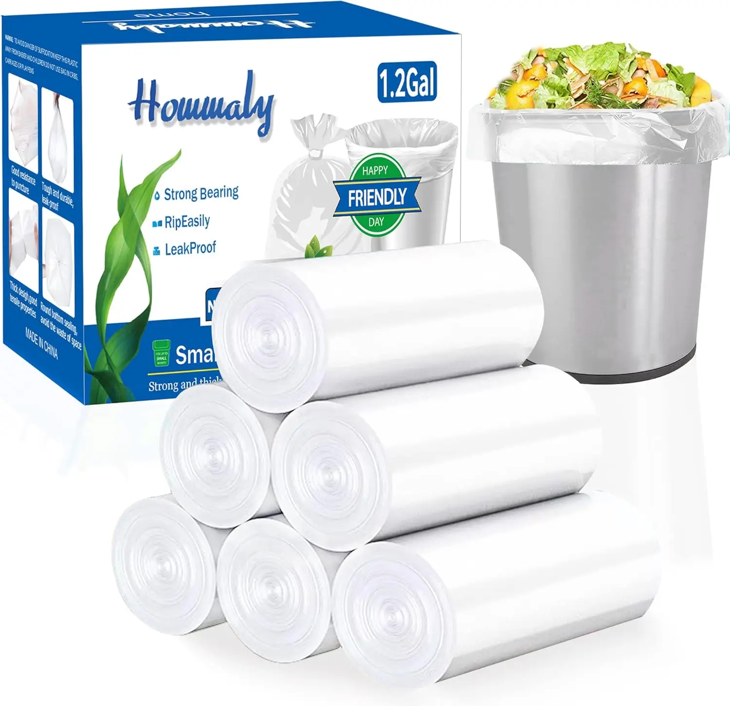 

300-Count 1.2 Gallon Clear Trash Bags, Extra Strong & Leak Proof, Fit Small Waste Bins for Home Office Kitchen