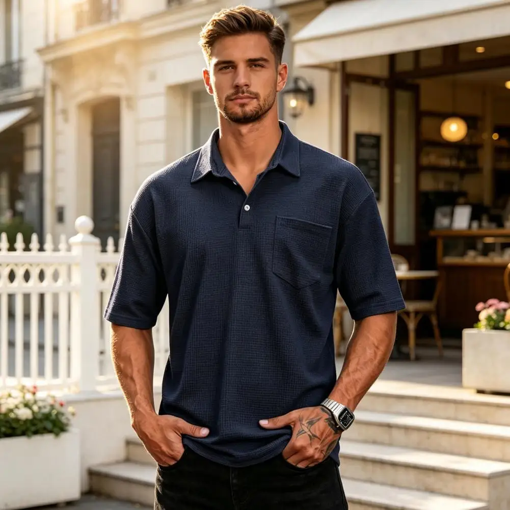 Men Golf Shirt,Comfortable Men Top, Summer Tee Shirt with Chest Pocket