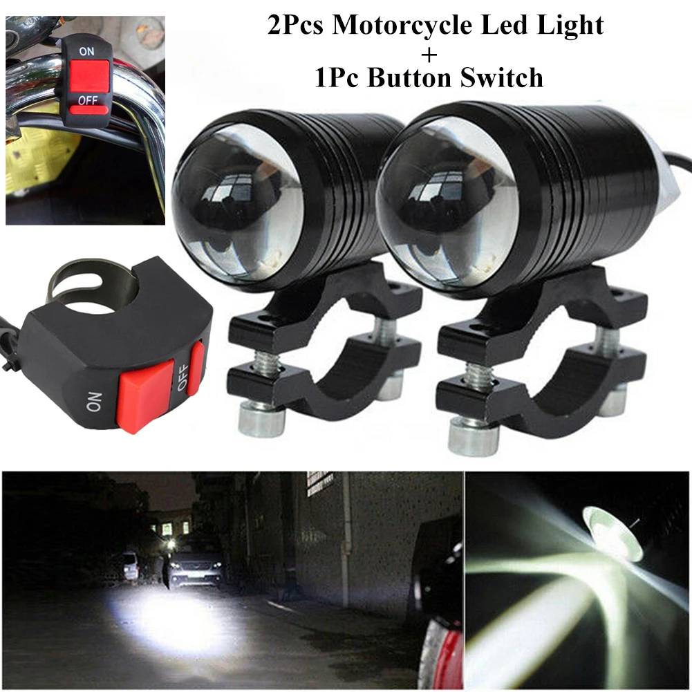 2PCS Motorcycle LED Headlight Driving Fog Lamp 30W U1 Waterproof Fog Light Spotlight + Switch Fit Motorcycle Auxiliary Lamp Part