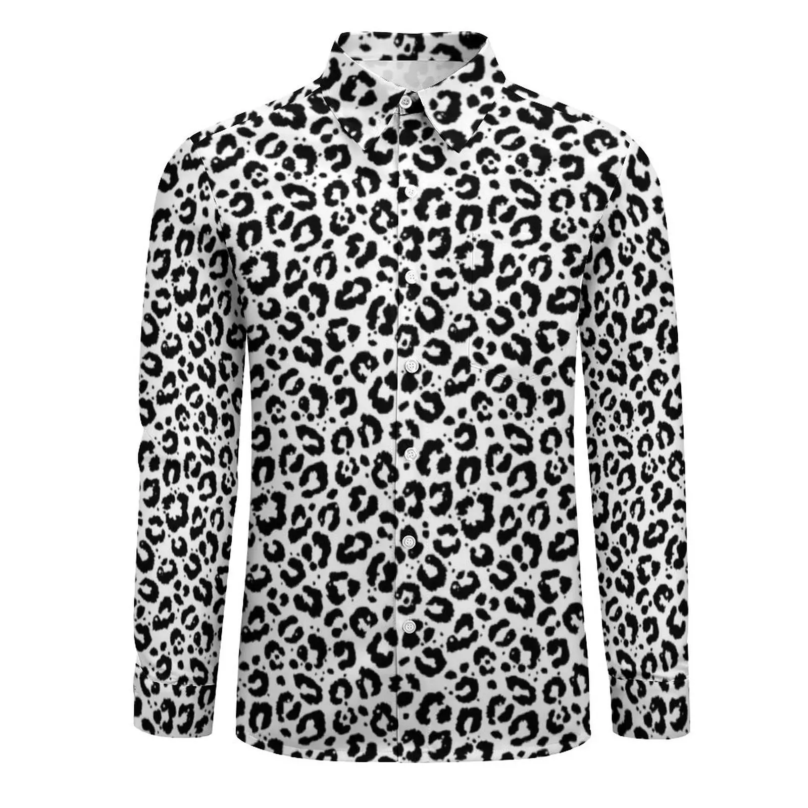 Men Shirt Black White Leopard Print Casual Shirts Long Sleeve Animale Snow Cheetah Harajuku Blouse Autumn Elegant Oversize Top