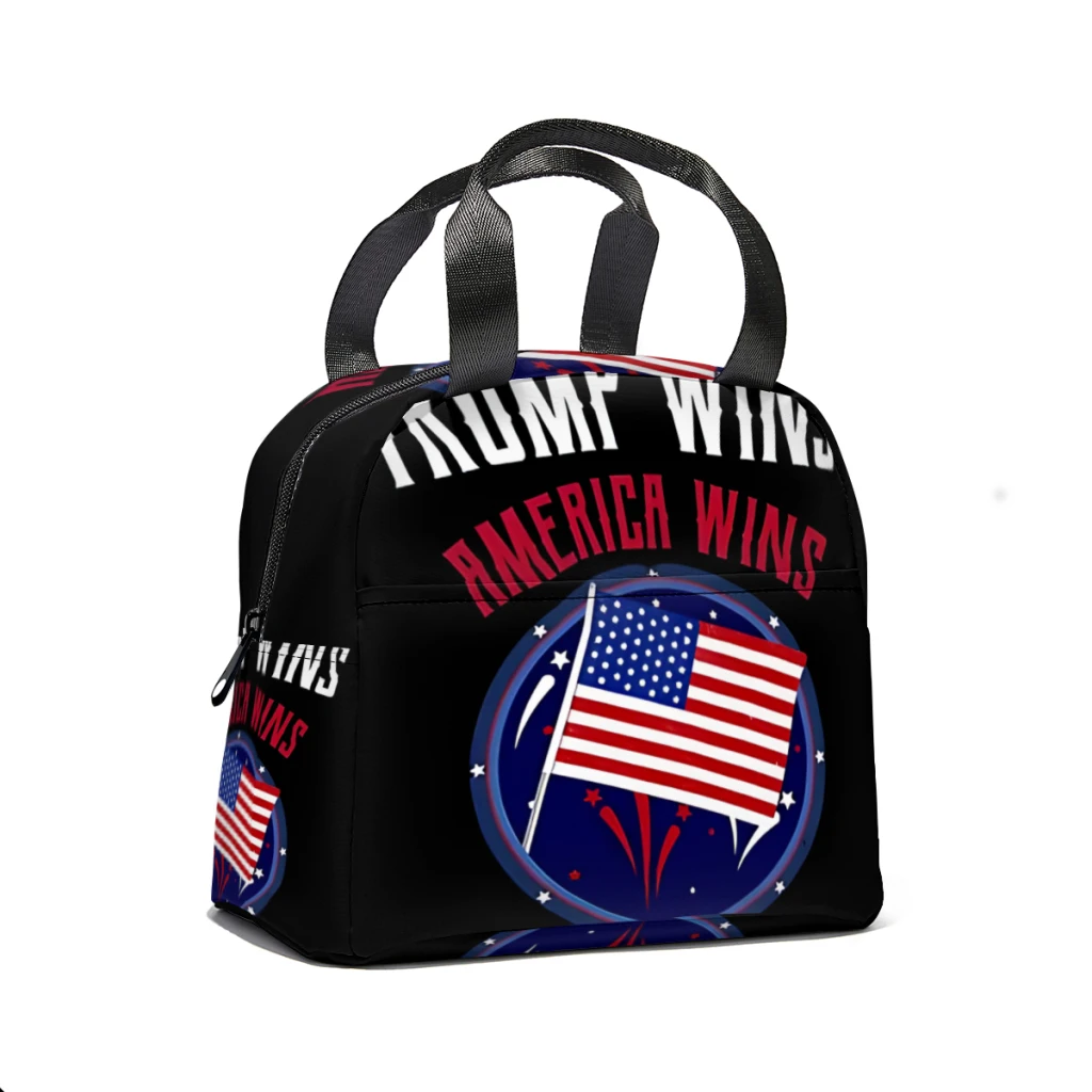 Trump Wins, America Wins Lunch Box Women Multifunction Cooler Thermal Food Insulated Lunch Bag Kids Portable Picnic Tote Bags