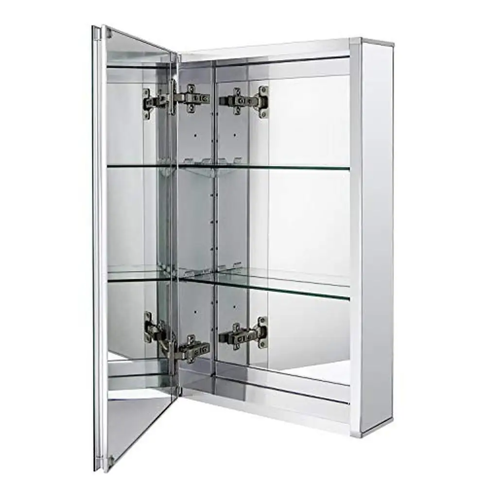 

Mirror Door Medicine Cabinet Aluminum Frame 15x24 Inch Adjustable Shelves Wall Mount Silver