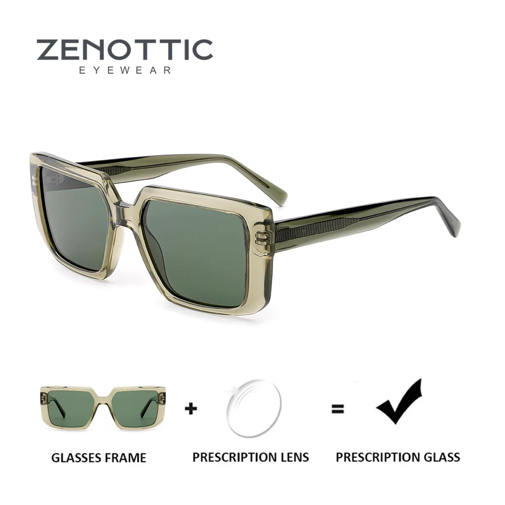 ZENOTTIC Trendy Rectangle Polarized Prescription Sunglasses For Unisex UV400 Handmade Acetate Myopia Optical Sun Glasses