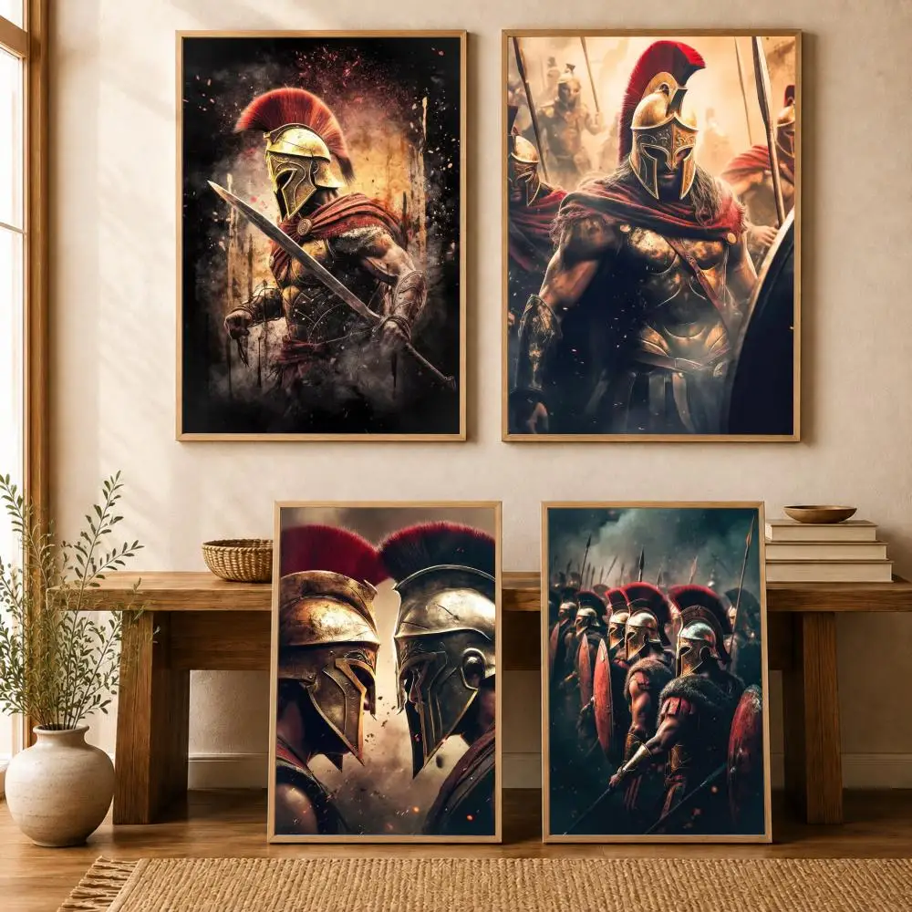 Retro 300 Spartans Warrior Last Spartan Poster Wall Stickers Self Adhesive Painting HD Art Decals for Bedroom Room Home Decor