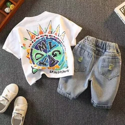 Boys Summer Set 2024 New Children's Handsome Clothes Trendy Boys Popular on The Fashionable Sports Short Sleeved Two Piece Set