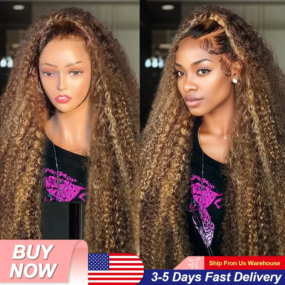 4/27 Highlight Ombre Curly Brown 7x5 Glueless Wigs Human Hair Ready To Wear Deep Wave 13x4 Lace Front Human Hair Wig Pre Plucked