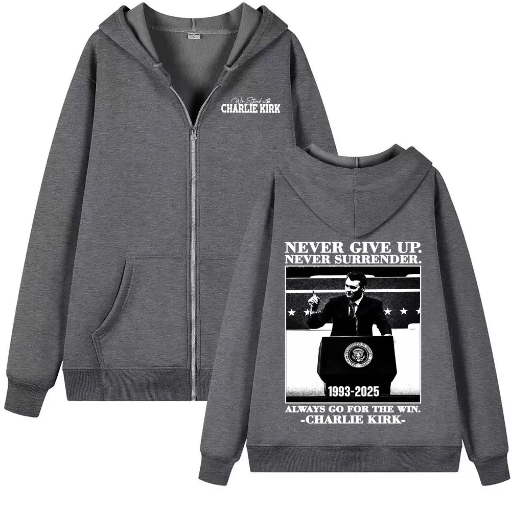 العدالة لتشارلي كيرك الحرية زمم هوديي Harajuku Y2k شارع العليا سترة البلوز الرجال النساء عادية الصوف سستة هوديس