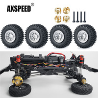 AXSPEED 4Pcs Metal Wheel Rims + Rubber Tires + Brass Adapter for Kyosho Miniz 4x4 Jeep Wrangler Rubicon 1/24 RC Car Truck Parts