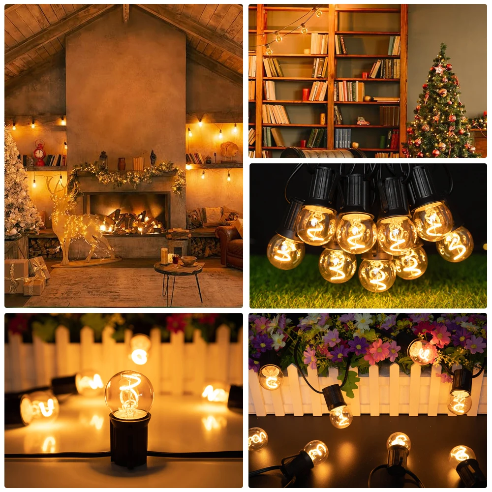 Vintage G40 String Lights Outdoor 220V  E27 Waterproof IP44 1.5W Retro Soft Filament Patio Garland Garden Party Christmas Lights