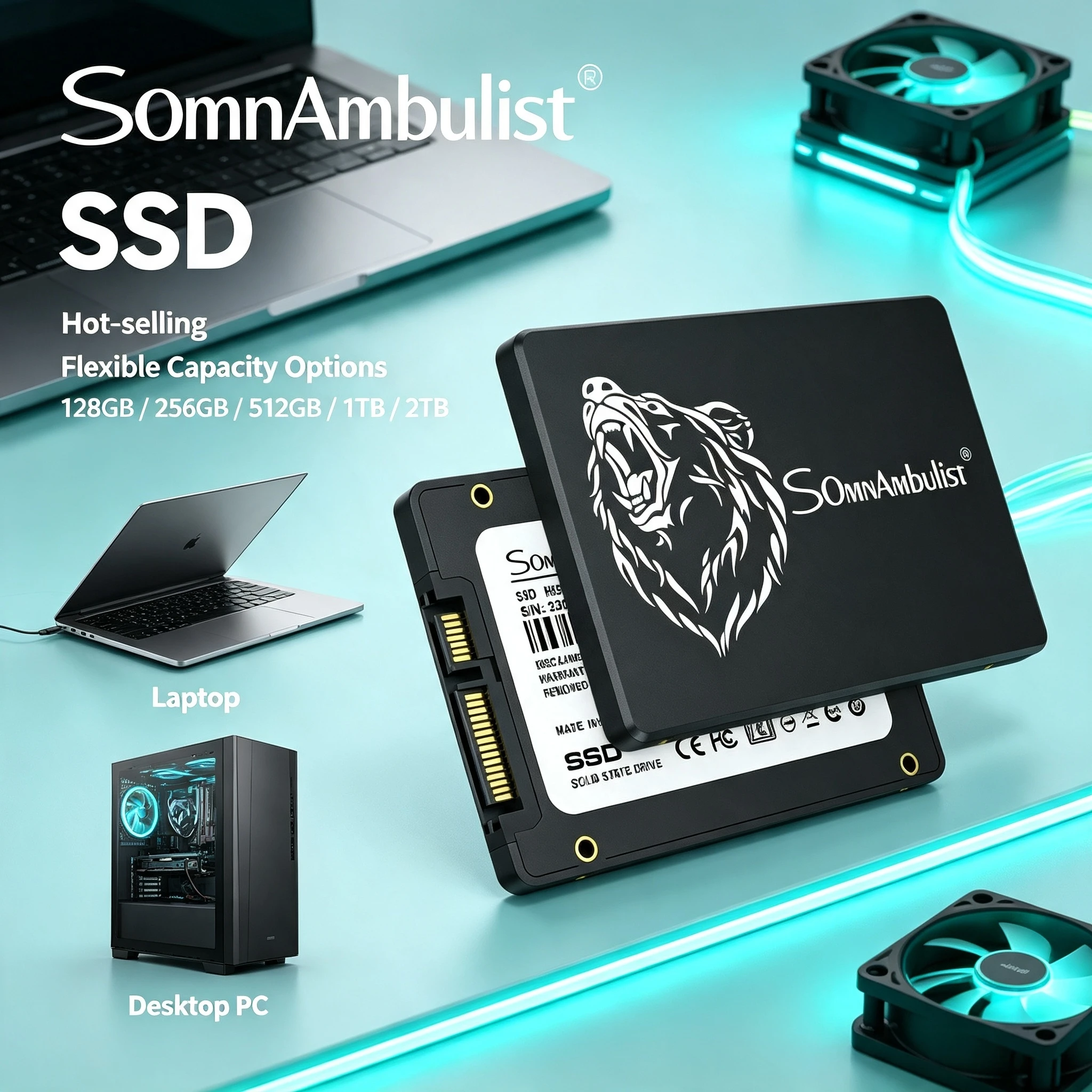 NEW SomnAmbulist 25 Inch Internal SATA3 SSD 128GB 256GB 512GB 1TB 2TB Solid State Drive for Laptop Desktop PC