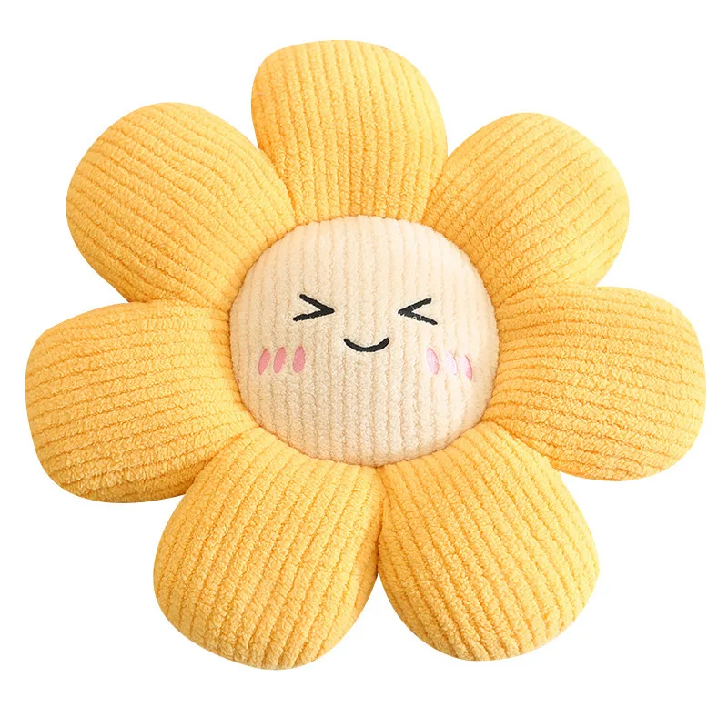 45cm Sunflower Plant Plush Pillow Stuffed Eyes Closed Open Kawaii Emotion Face 7-petal Flower Seat Cushion Sofa Chair Bed Gift