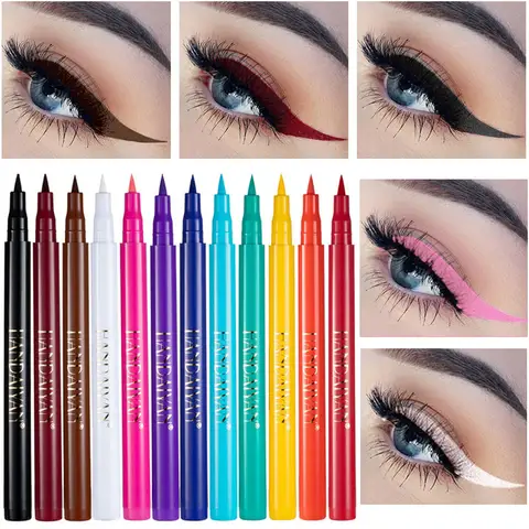 Bilashmart Waterproof 12 Color Liquid Eyeliner Pencil DIY Paintings Eyeliner Easy To Wear Colorful White Yellow Blue Eye Liner Pen Makeup