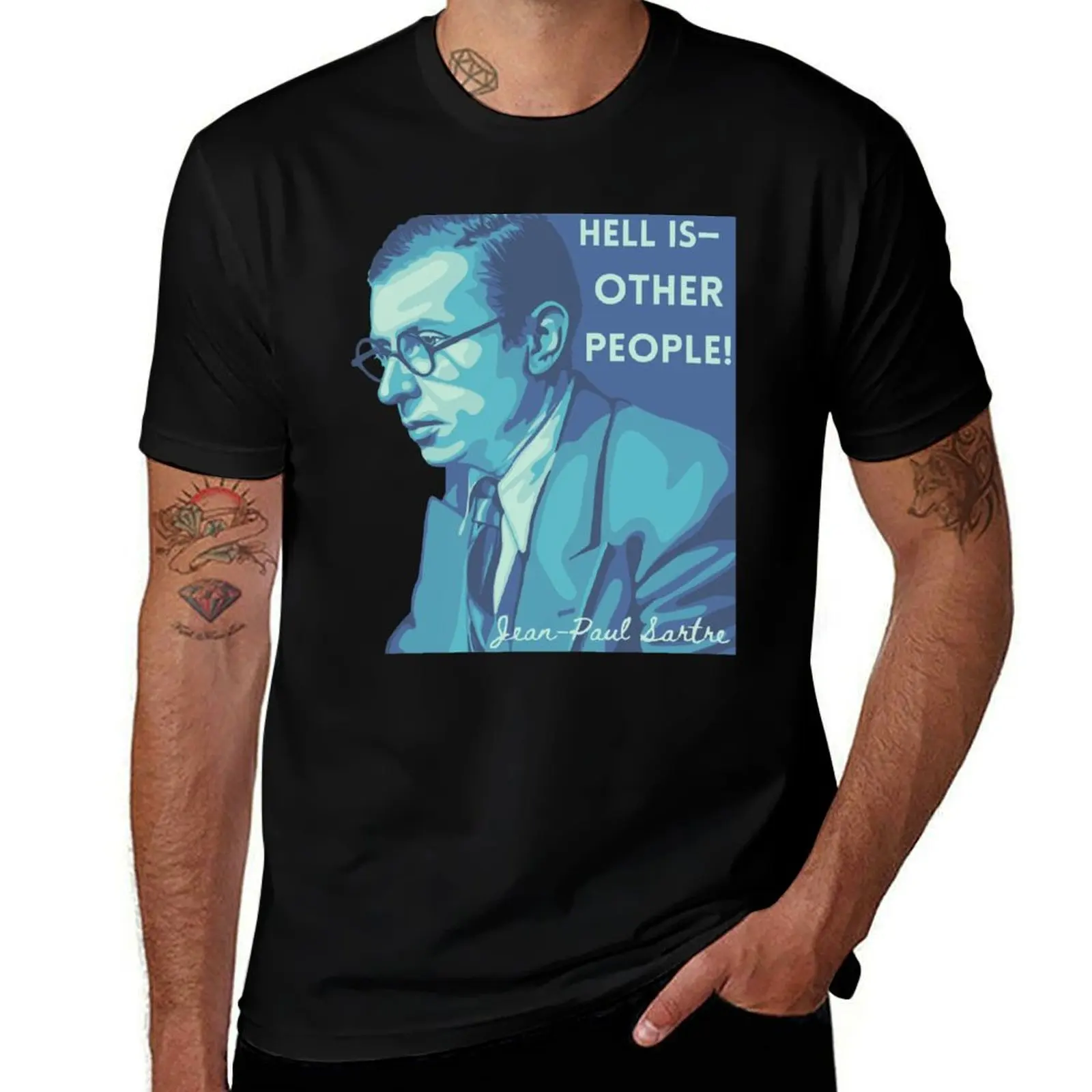 Jean-Paul Sartre Portrait and Quote T-Shirt cheap stuff sublime anime stuff essential t shirt mens cotton t shirts