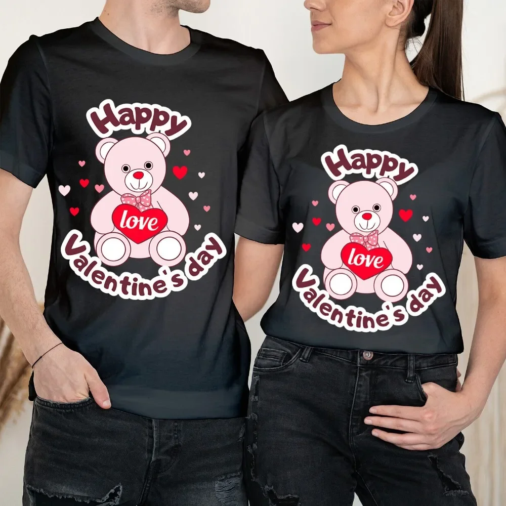 

Unisex Happy Valentine's Day Love Goals Cute Bear Couple Matching T-Shirts Loose Fashion Tops Men and Women Festival Costumes
