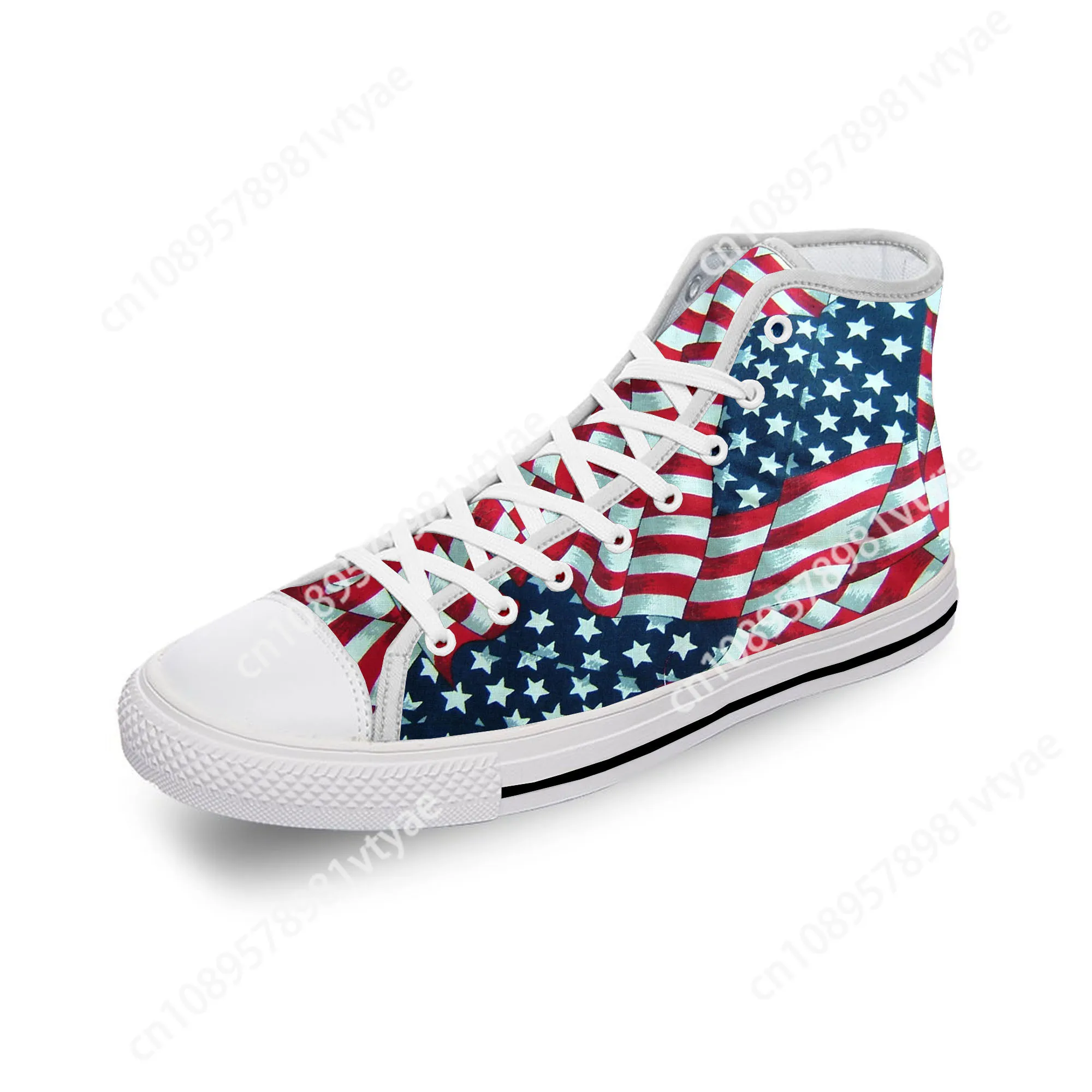 USA American Flag Stars Patriotic Lightweight Cloth 3D Print Fashion High Top Canvas Shoes Men Women Casual Breathable Sneakers