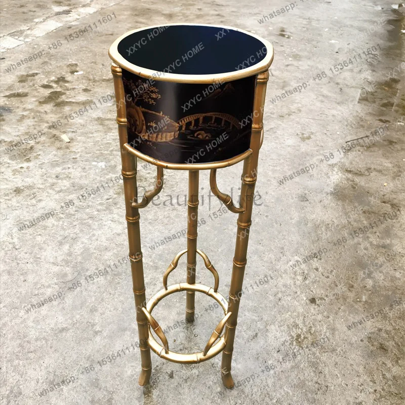 Luxury high-end  retro solid wood gold-painted high long-legged flower pot shelf villa shelf