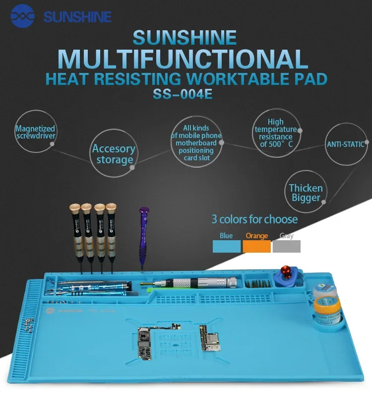 

SUNSHINE SS-004H/SS-004E Repair Pad with Wrist Support Heat Resistant for Phone Repair Slots Silicone Workstation