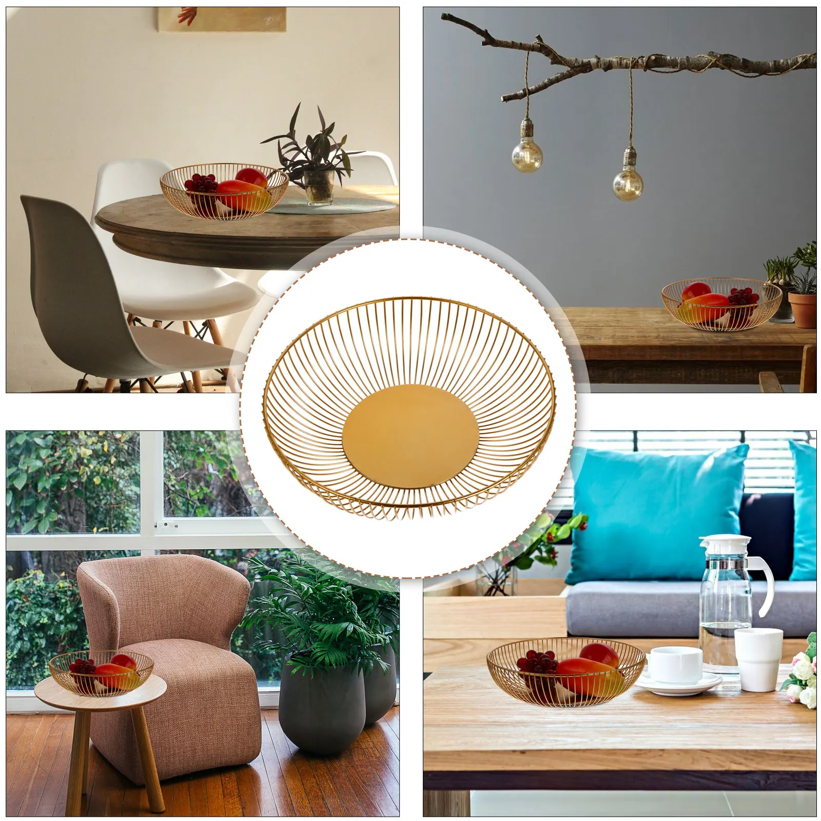 

11 Inch Round Handmade Iron Wire Snack Storage Basket Kitchen Counter Decorative Candy Holder Potpourri Bowl Fruit Holder Wire