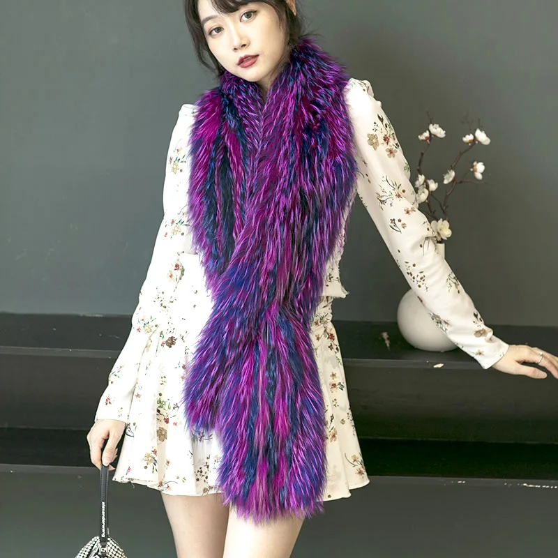 

Besfilin двусторонний вязаный шарф из натурального лисьего меха с воротником для женщин, теплый мягкий удлиненный тканый дизайн на осень-зиму