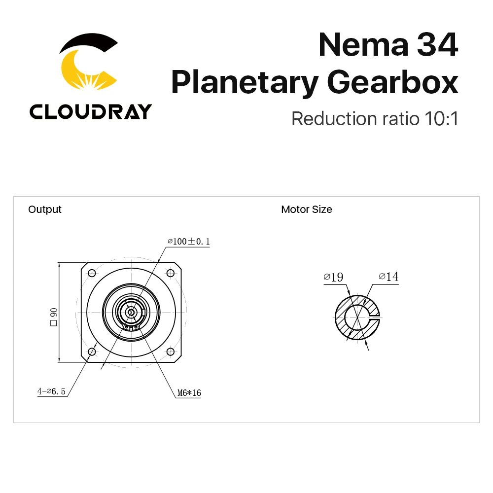 Imagem -04 - Cloudray-planetary Gearbox Motor Velocidade Reducer Nema34 Stepper Motor Ratio 10:1 14 mm Input