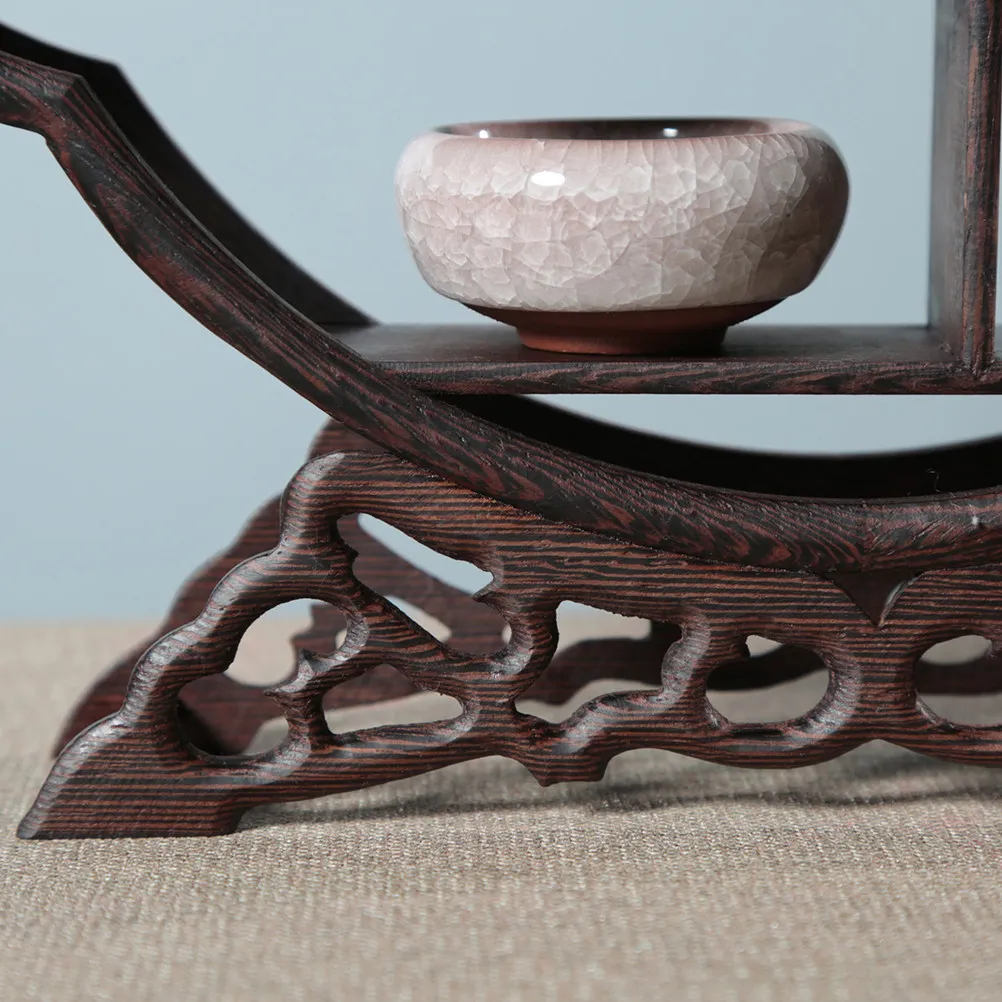 1Pcs Solid Wood Shelf Rosewood Vintage Display Stand Retro Style Wenge Craft Decoration for Living Room Restaurant