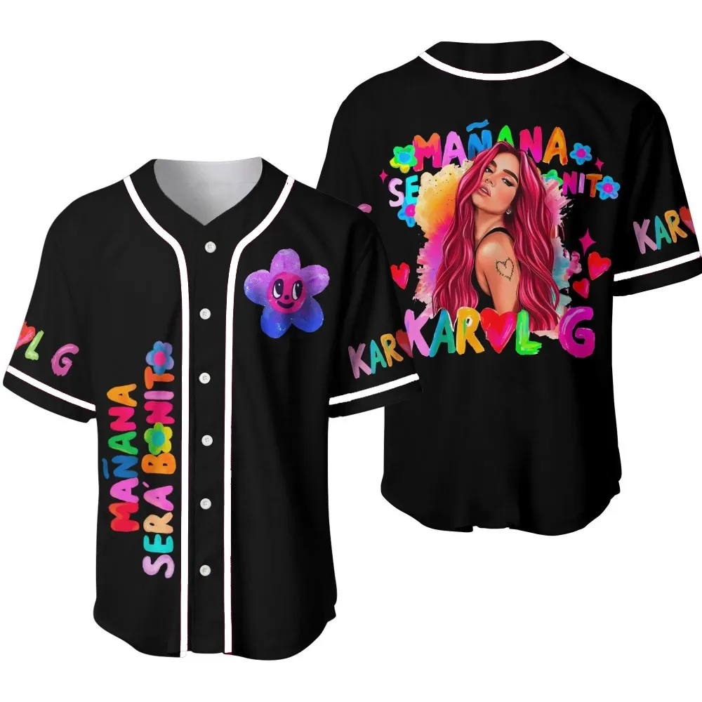 

Karol G Merch Manana Sera Bonito Album 2023 Tour Baseball Jersey Shirt V-Neck Short Sleeve Streetwear Men Women's Clothes