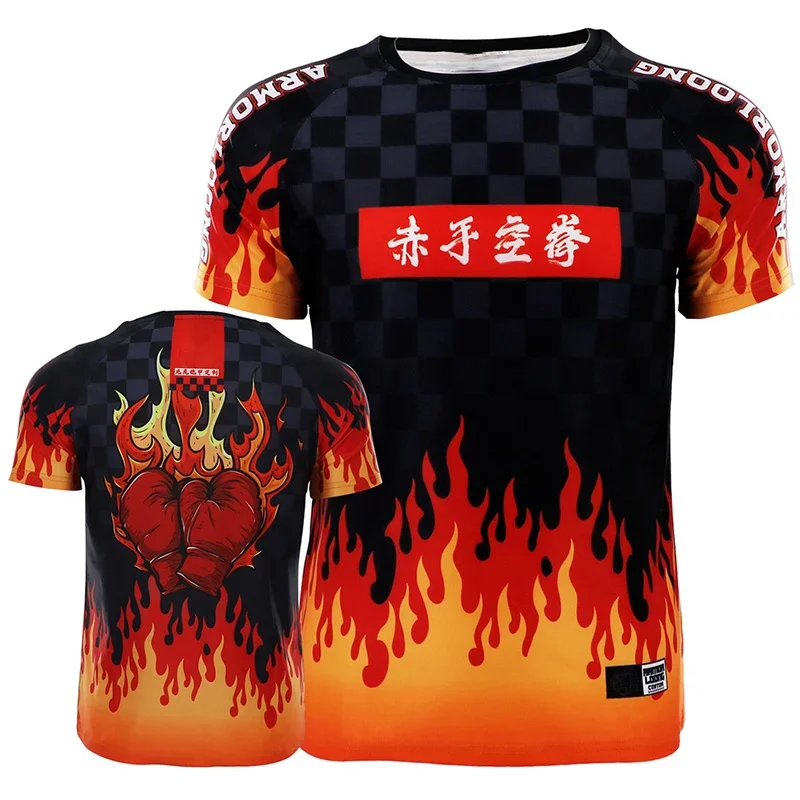 Fashion Thai Boxing Training Clothing Outdoor Sports Men\'s T shirt Casual O-Neck Short Sleeve Tops Summer Breathable Fitness Tee