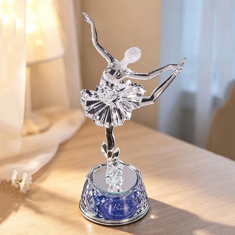 Ballet Girl Ornament,Glowing Rotating Music Figure Sculpture,Crafts Character Statue,Nordic Art gift, Artwork Desktop Decoration